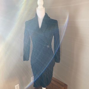 Faux Wrap Knit MIDI Dress